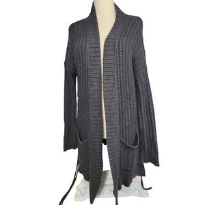 Express Cardigan Sweater Womens Medium Gray Lace Up Side Open Front Ribbed Knit
